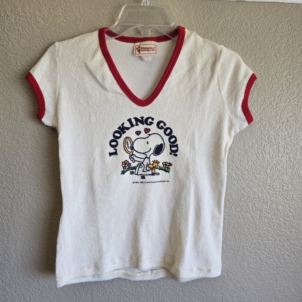 Vintage Terry Cloth Snoopy Shirt Red Piping  Brandywine California Junior L